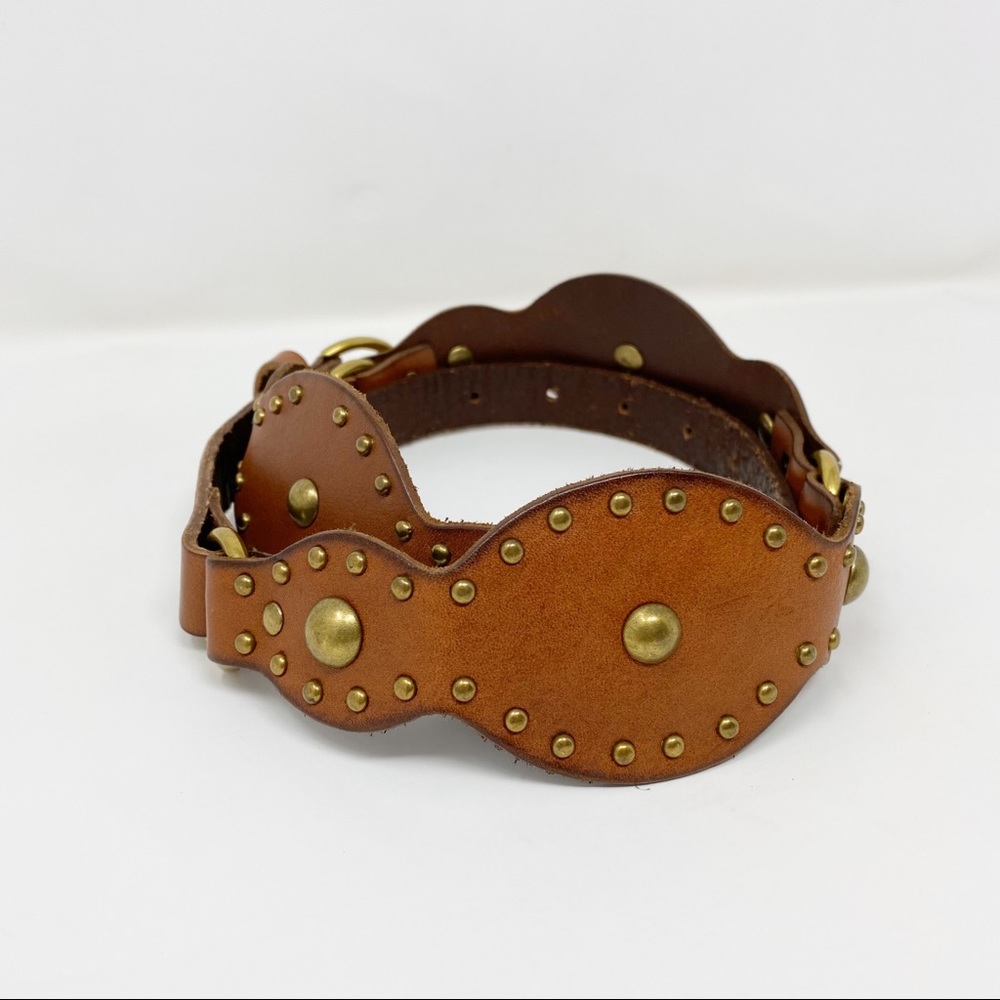 Vintage Tan Leather Studded Chain Belt Small - Picture 4 of 8
